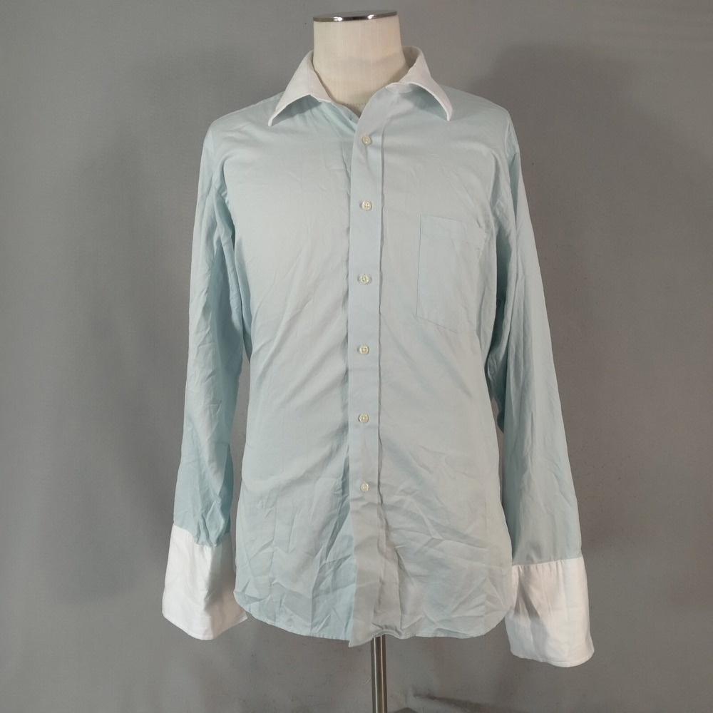 Donald J Trump Dress Shirt Men XL Blue Aqua French Cuff Button Up Oxford Solid